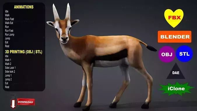 Deer with Animation 10 Low-poly 3D model