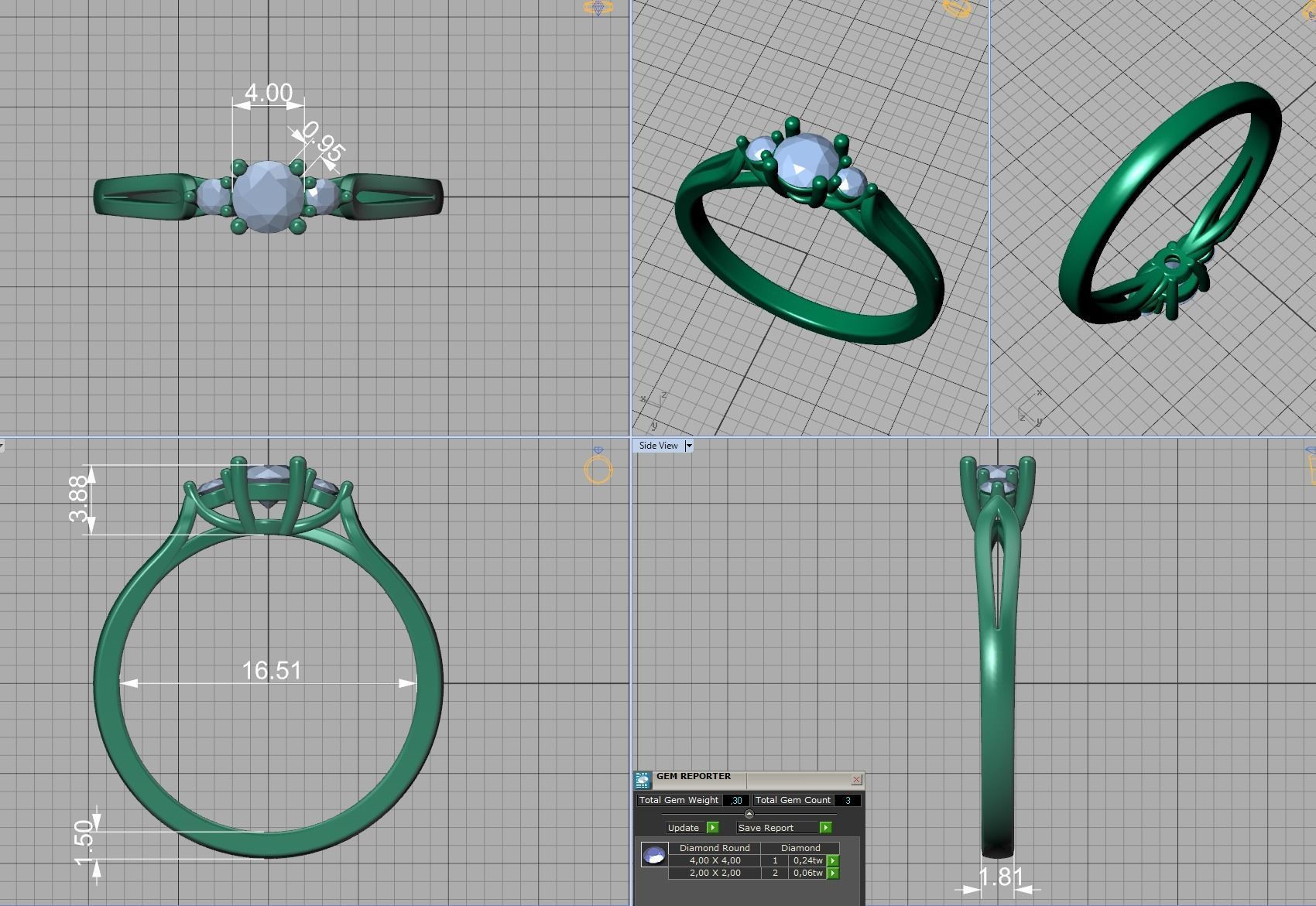 Petite 3 stone Avery Promise Ring with 4mm diamond 3dmodel 3D print model_11