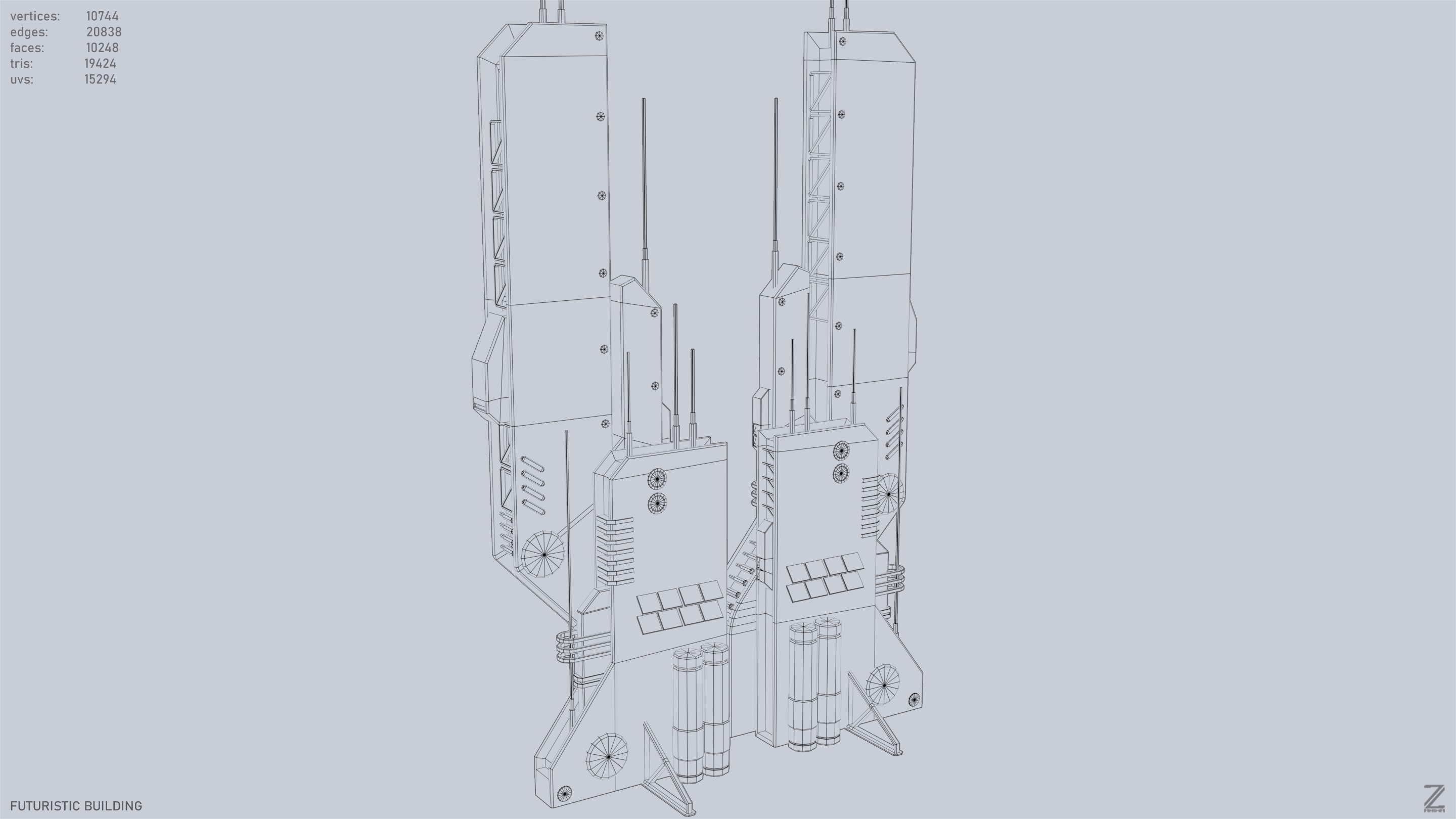 Futuristic building Low-poly 3D model_11