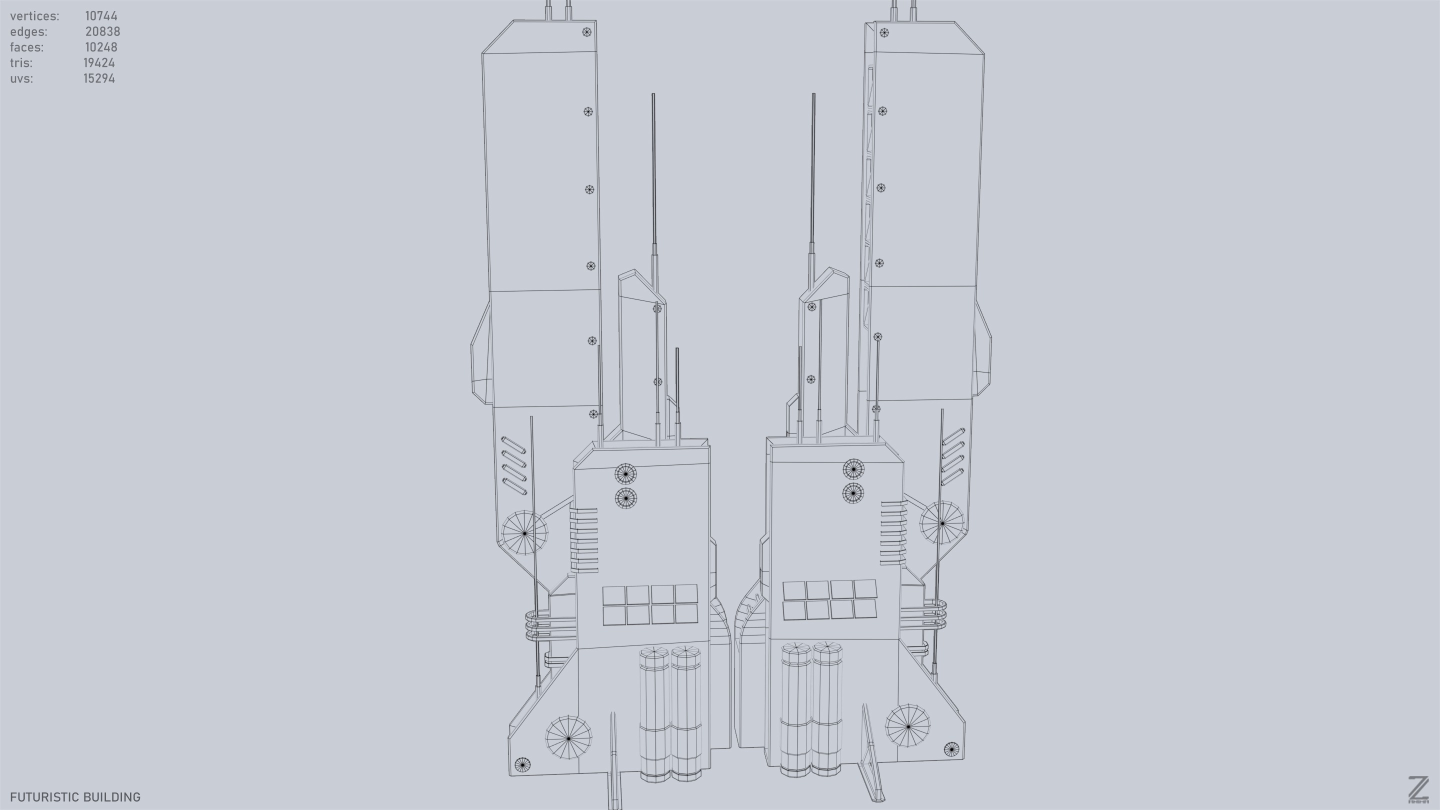 Futuristic building Low-poly 3D model_12