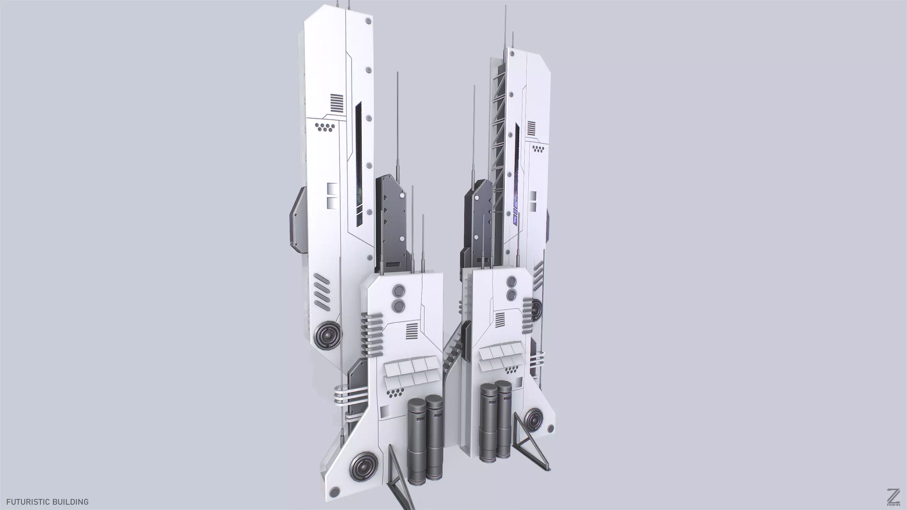 Futuristic building Low-poly 3D model_0