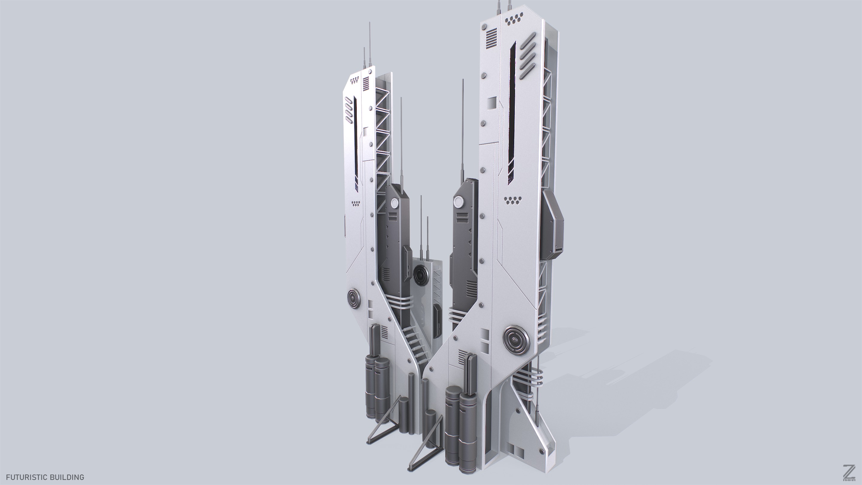 Futuristic building Low-poly 3D model_8
