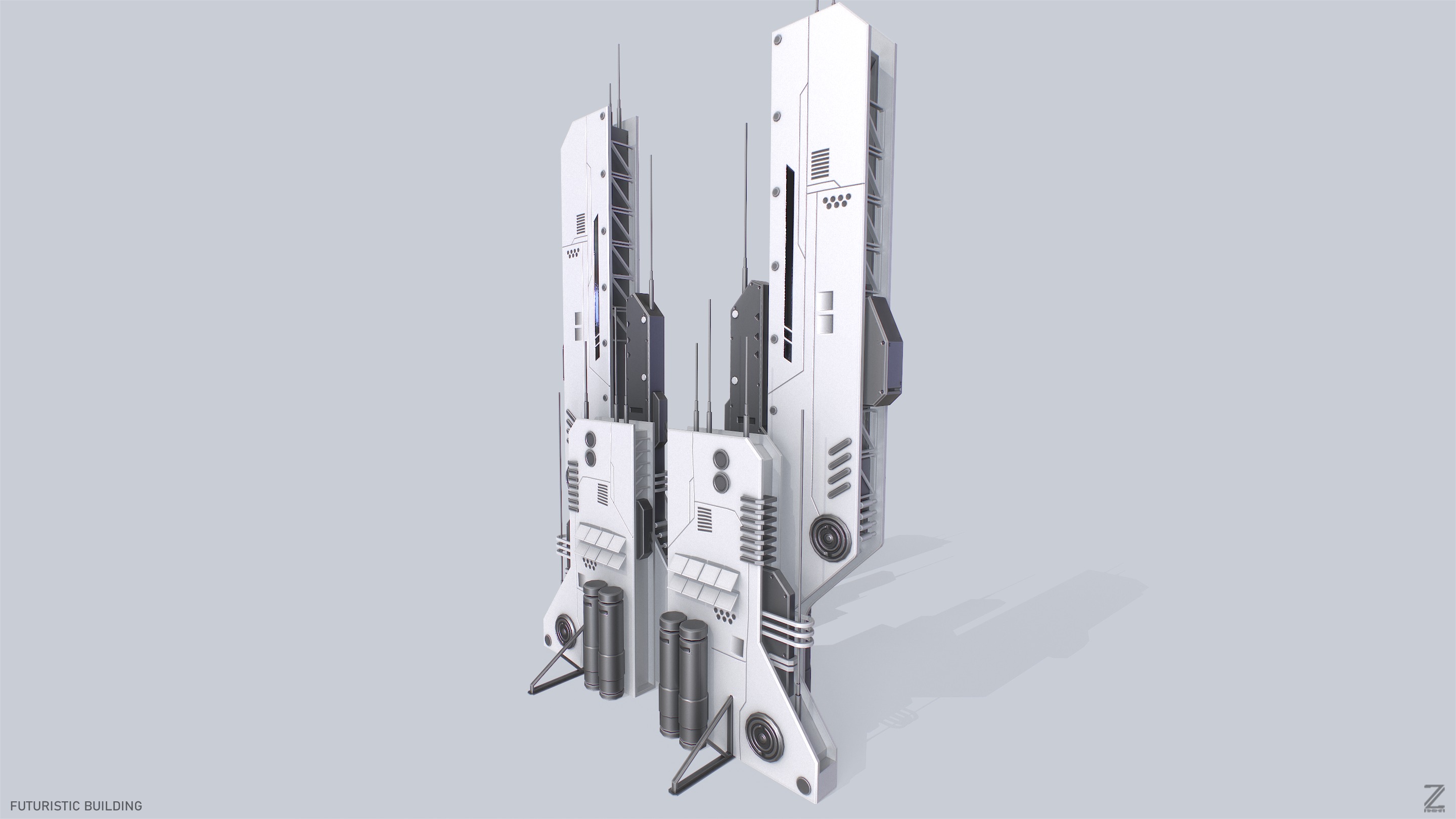 Futuristic building Low-poly 3D model_5
