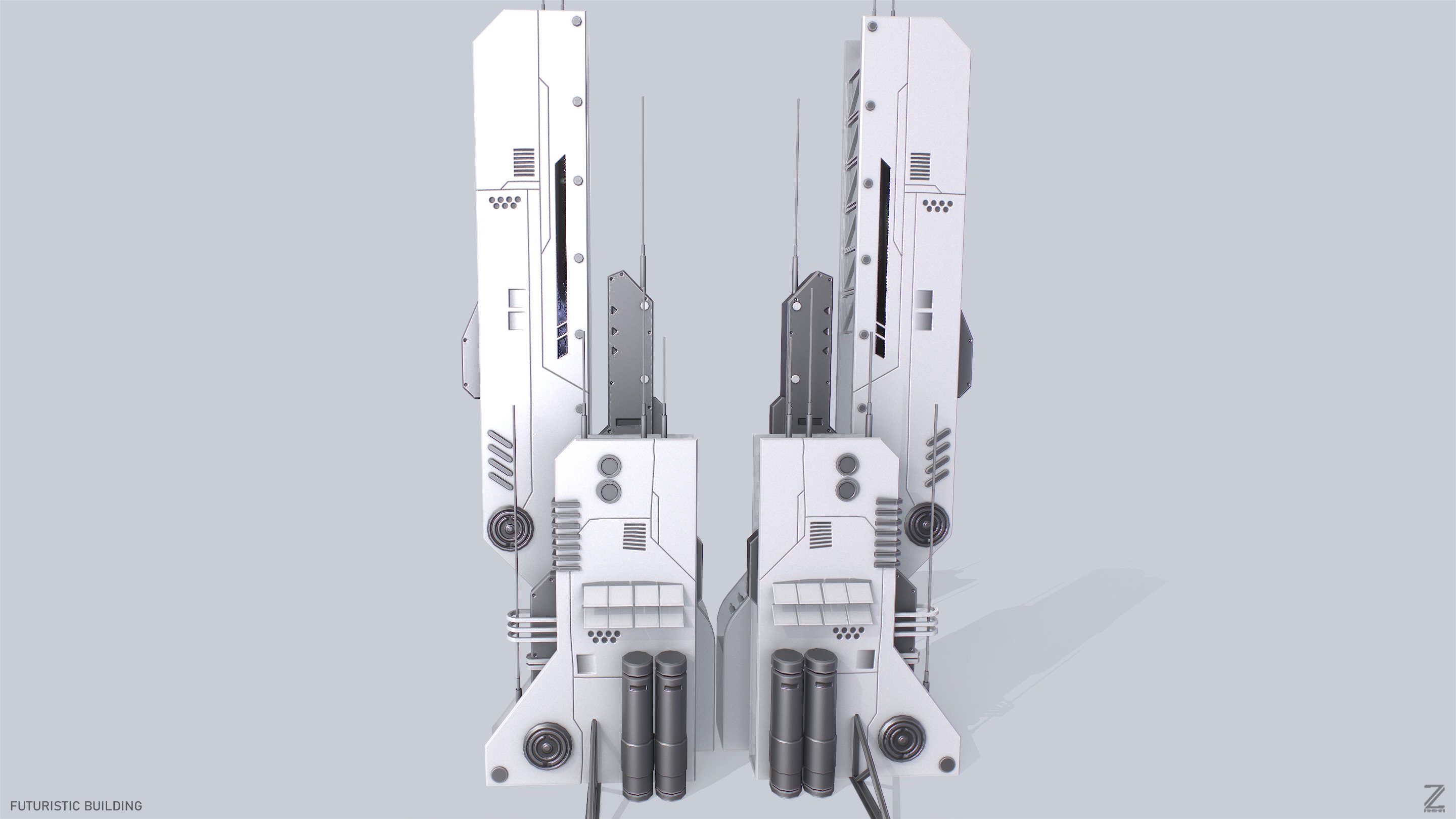 Futuristic building Low-poly 3D model_4