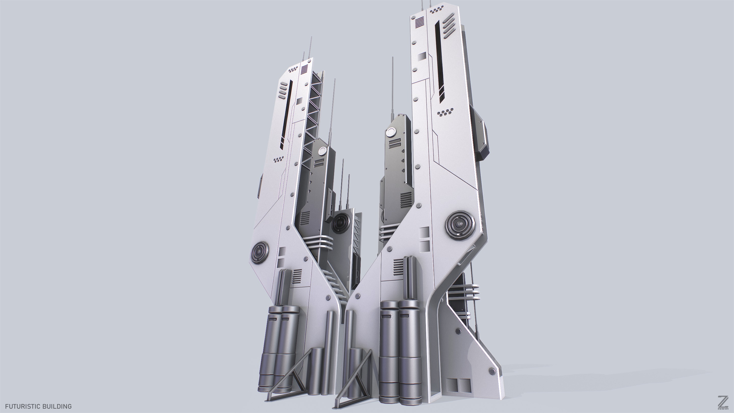 Futuristic building Low-poly 3D model_2