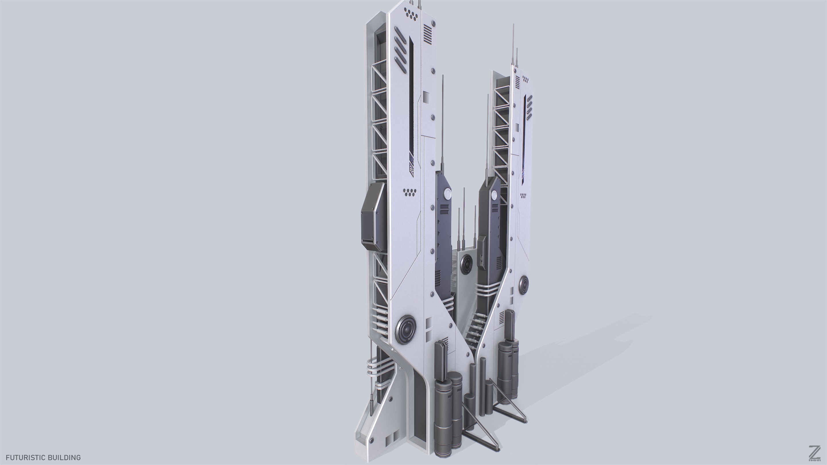 Futuristic building Low-poly 3D model_6