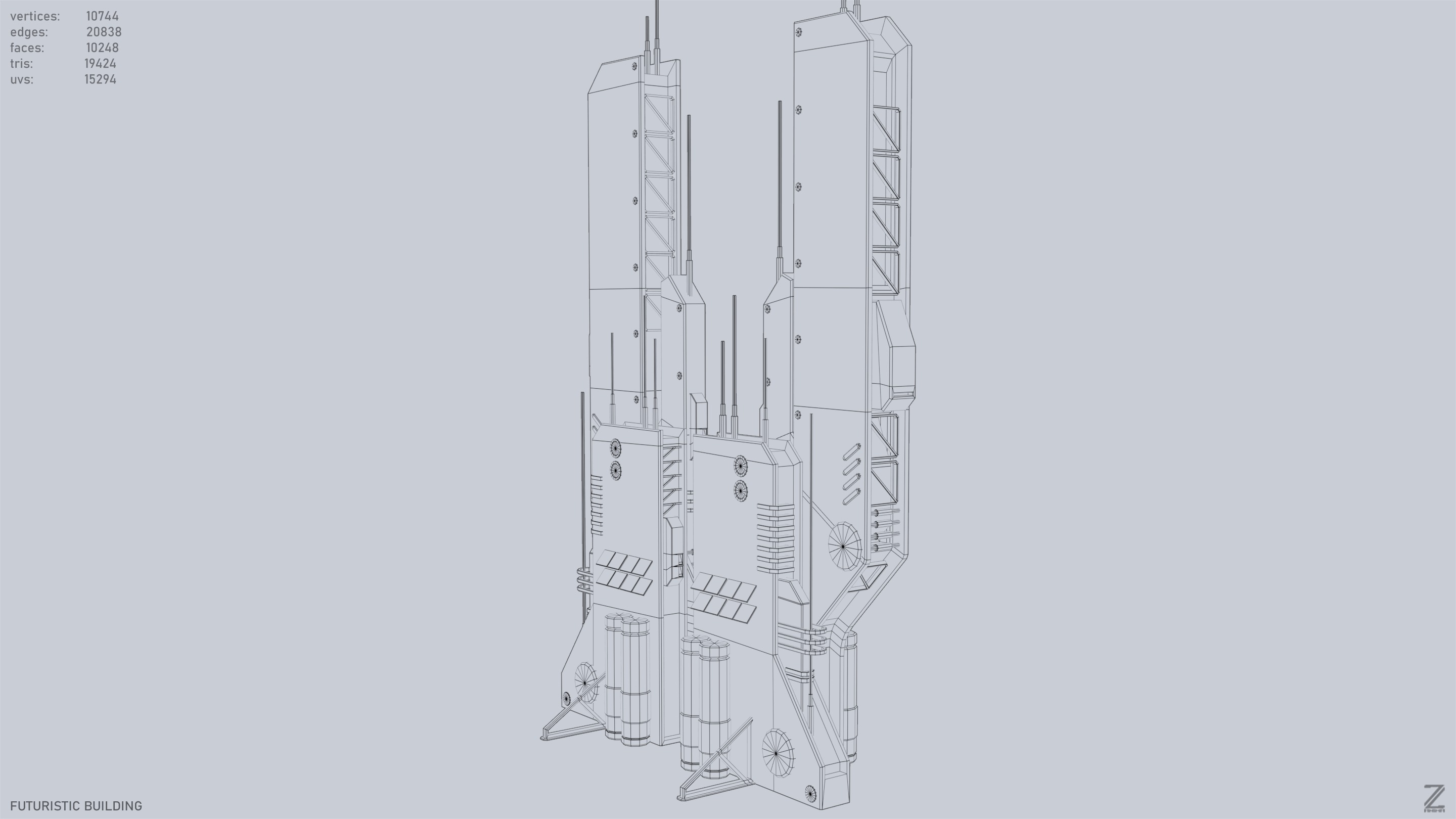 Futuristic building Low-poly 3D model_14