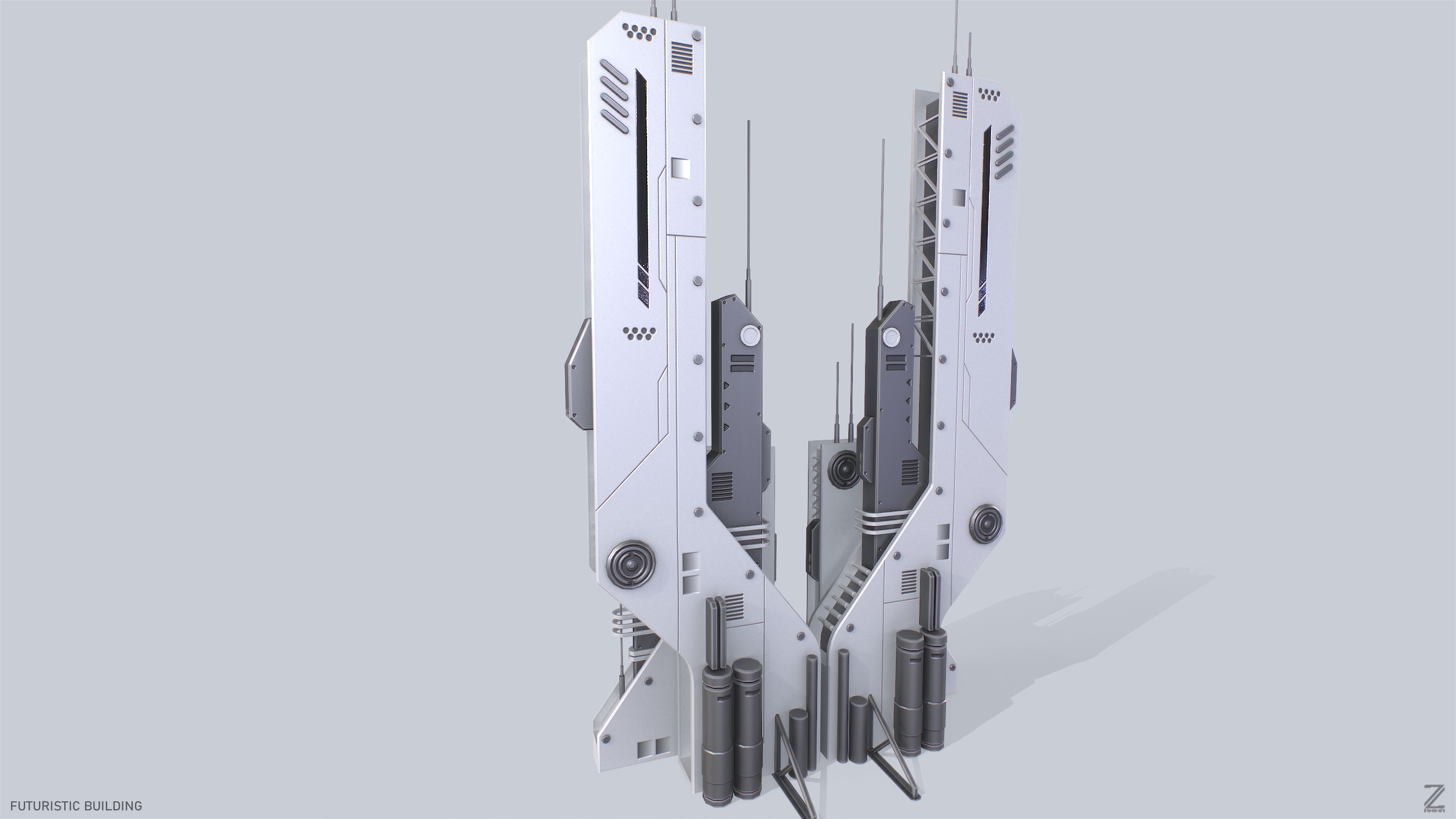 Futuristic building Low-poly 3D model_7