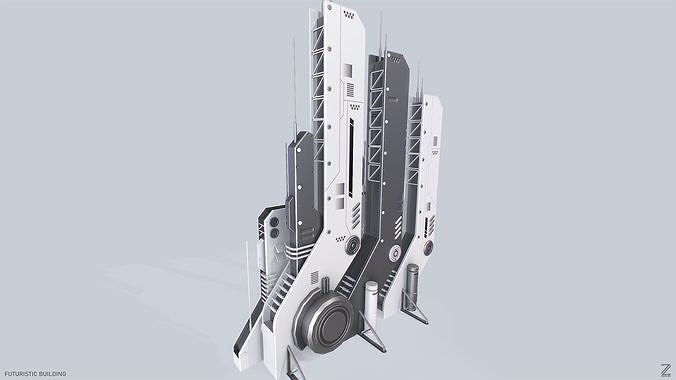 Futuristic building Low-poly 3D model 6