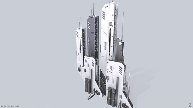 Futuristic building Low-poly 3D model 5
