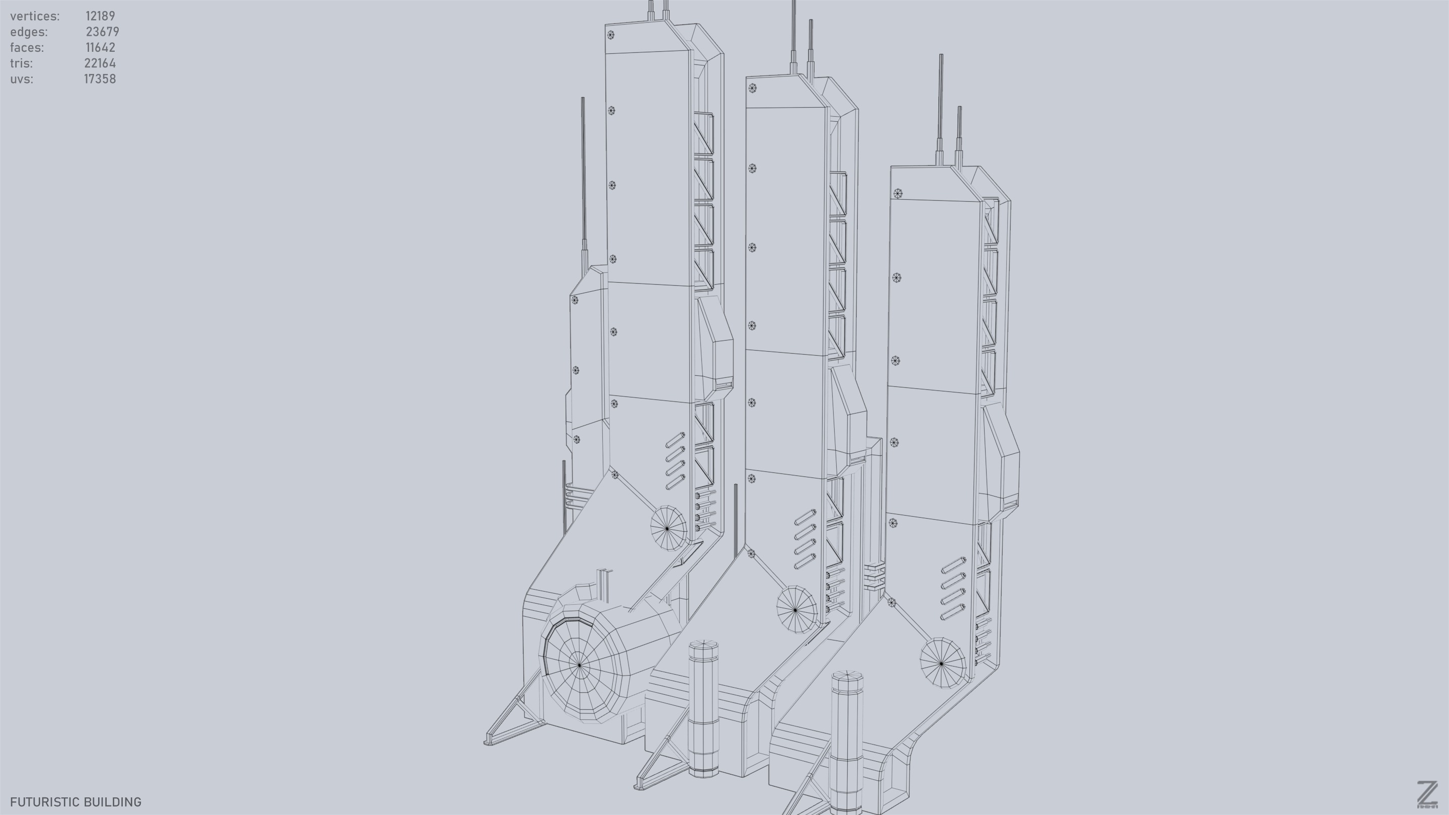 Futuristic building Low-poly 3D model_13