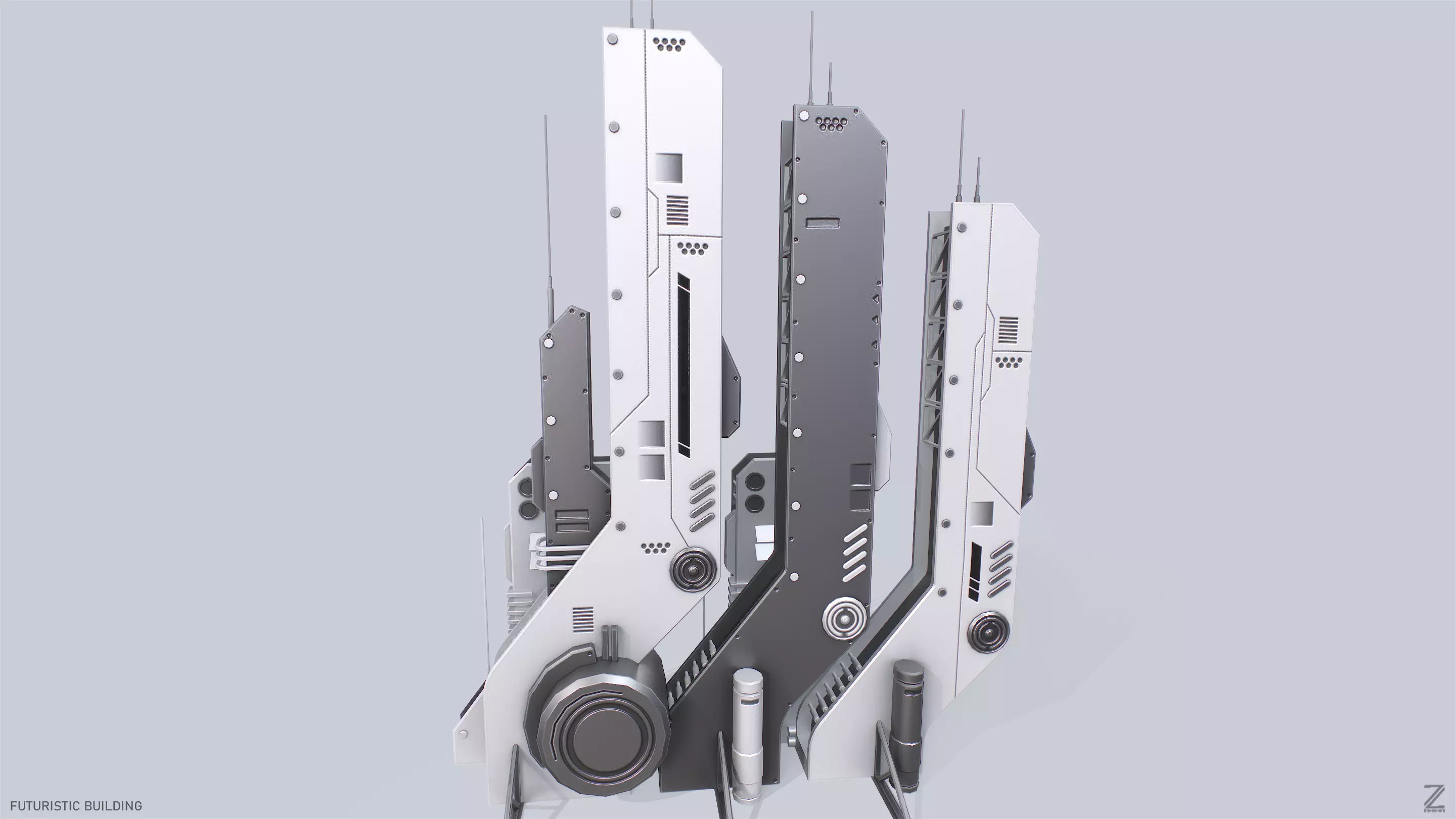 Futuristic building Low-poly 3D model_0