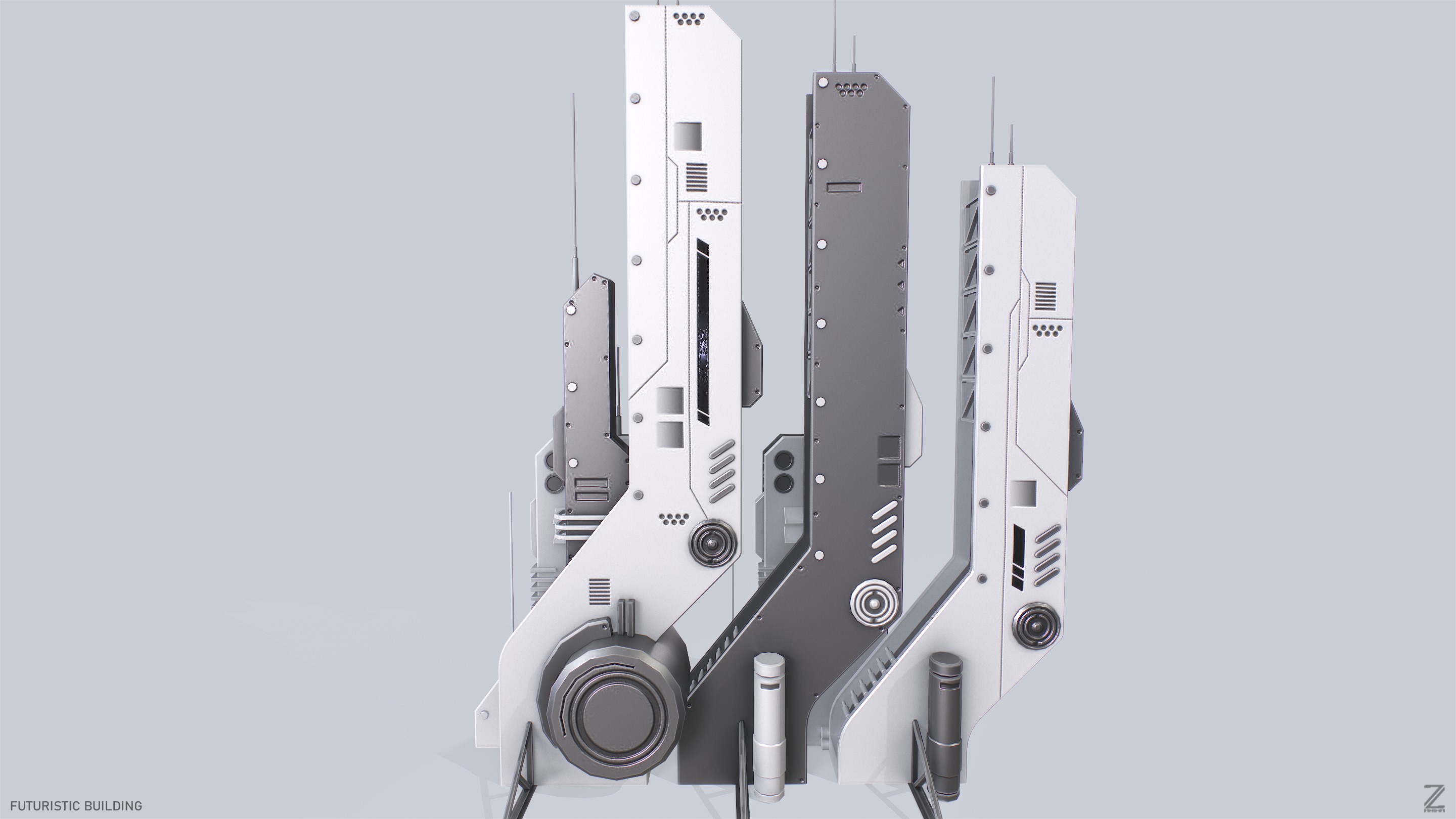 Futuristic building Low-poly 3D model_7