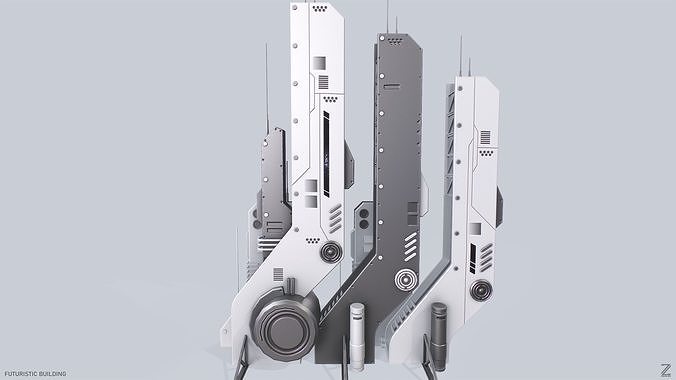 Futuristic building Low-poly 3D model 7