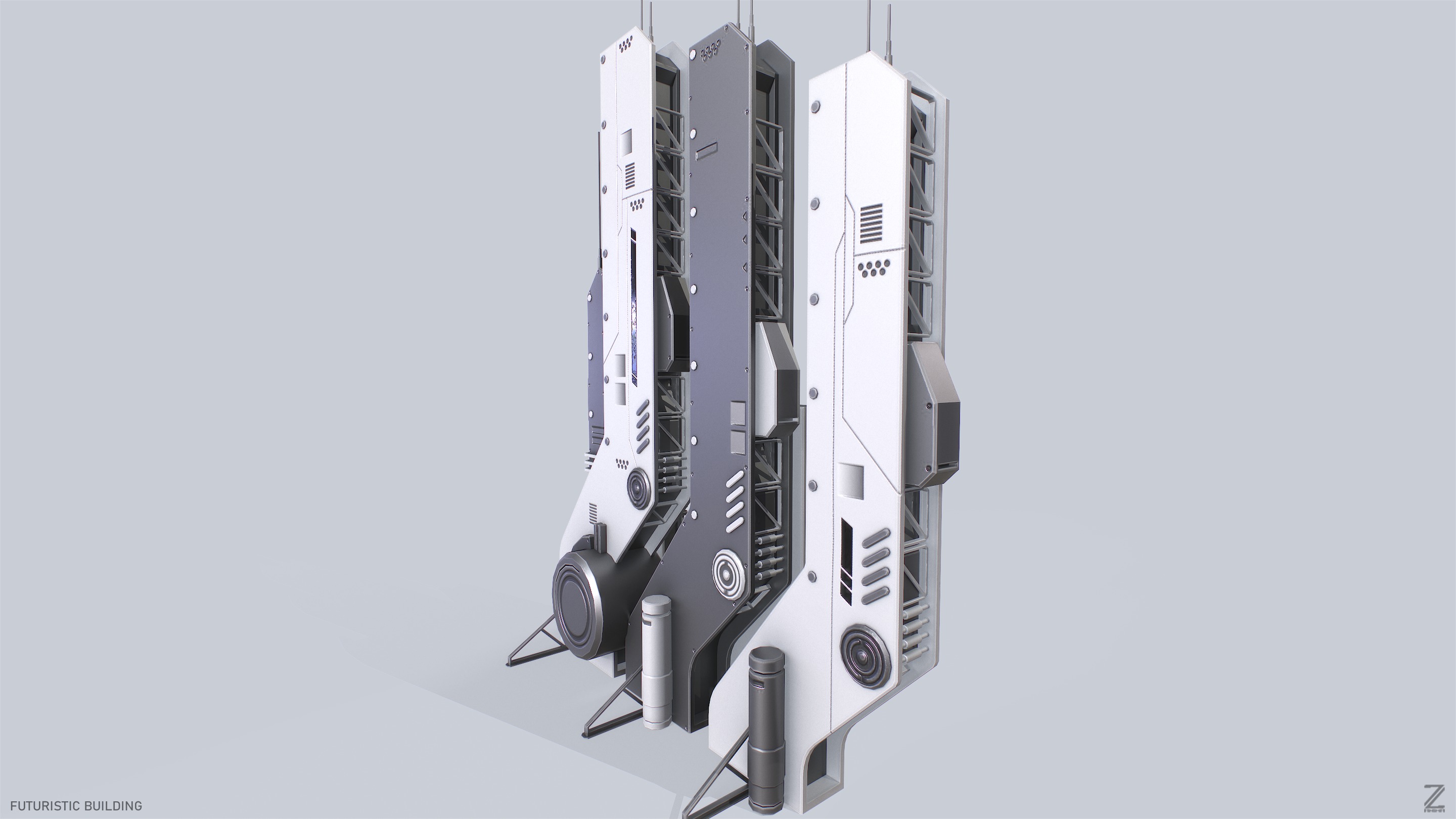 Futuristic building Low-poly 3D model_8