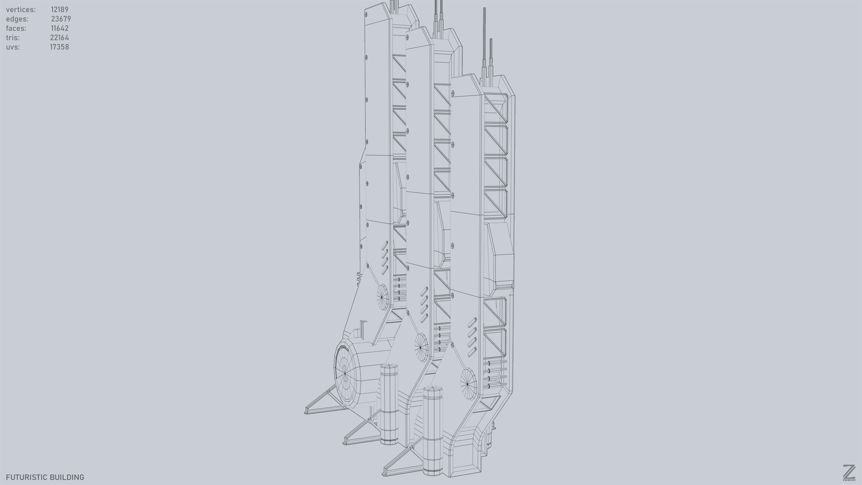 Futuristic building Low-poly 3D model_14