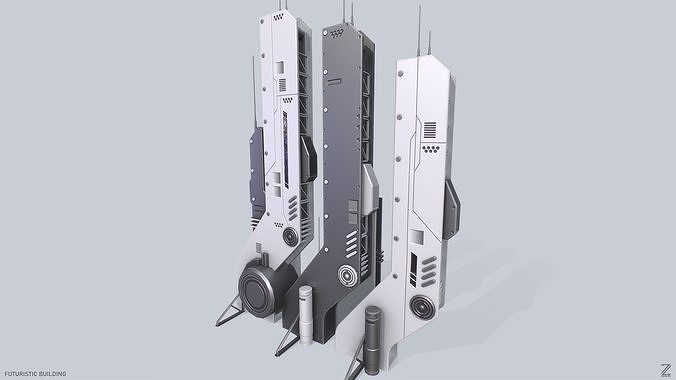 Futuristic building Low-poly 3D model 2