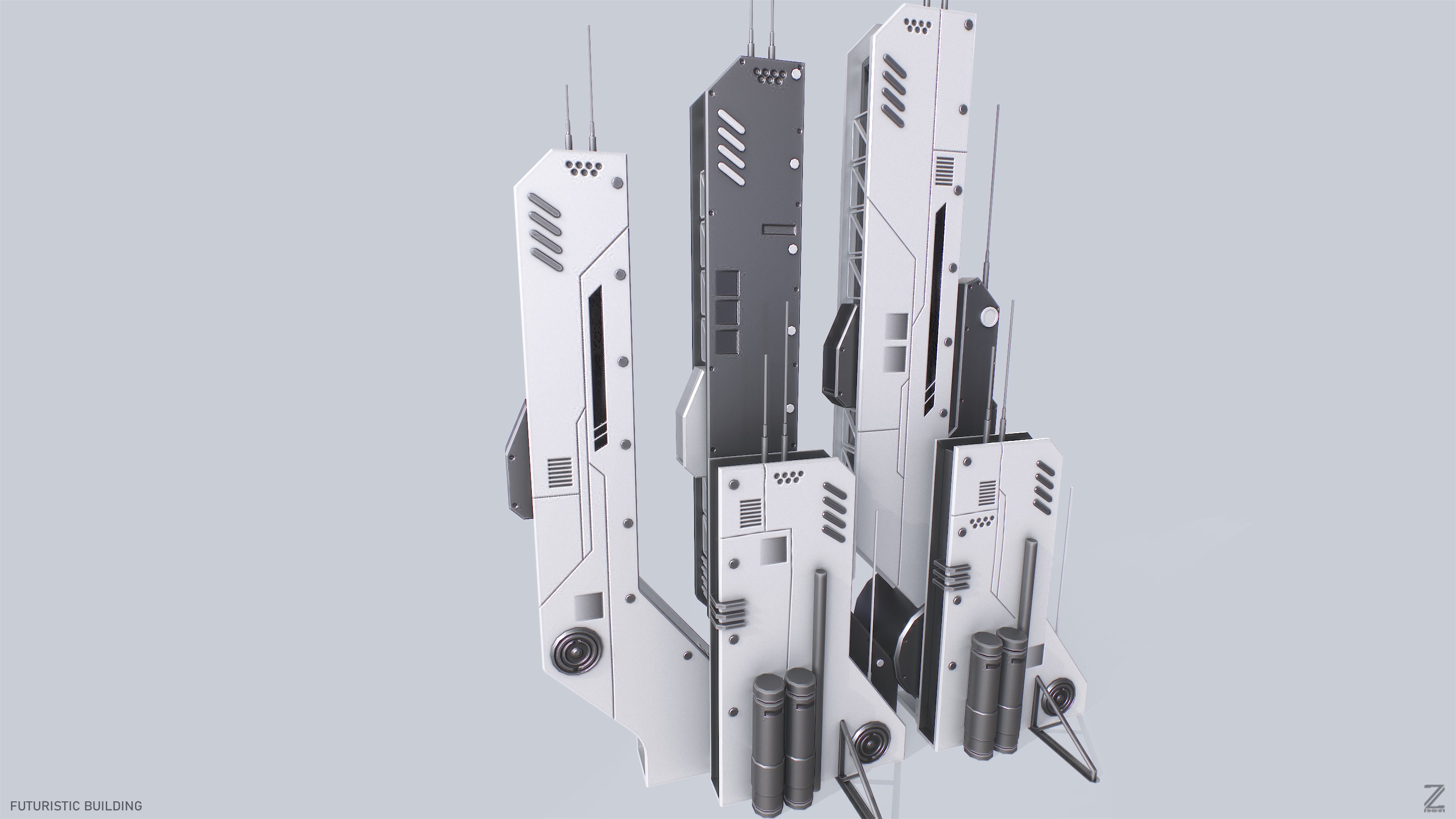 Futuristic building Low-poly 3D model_4