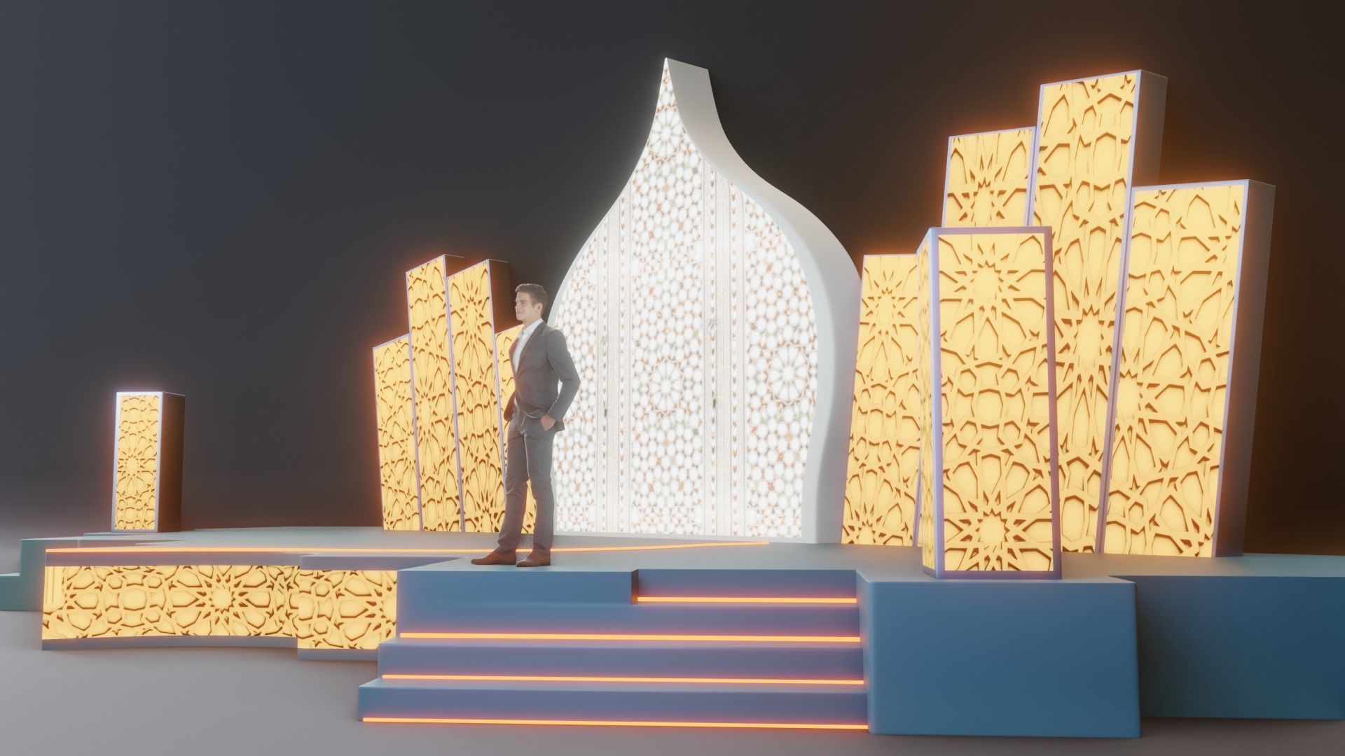 Islamic Event Stage with Lightening Low Poly Game Ready Low-poly 3D model_6