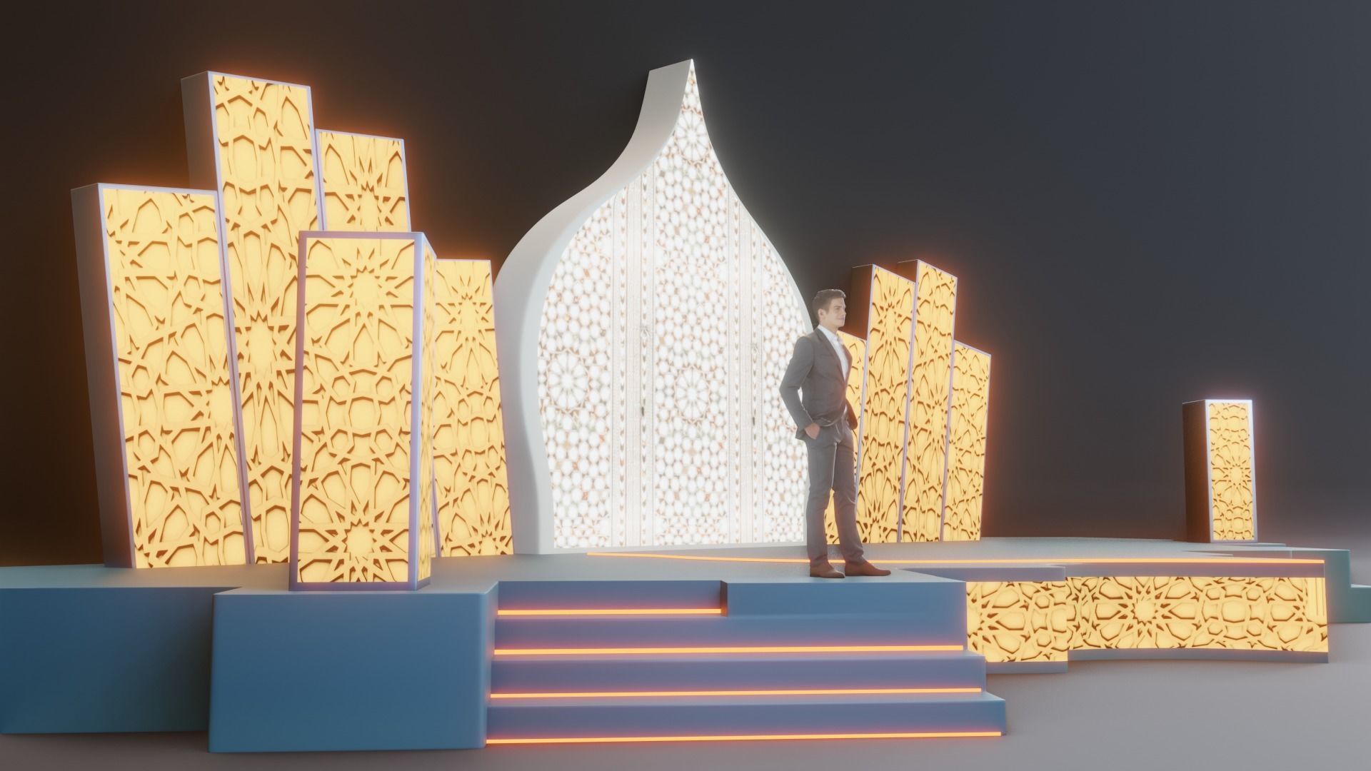 Islamic Event Stage with Lightening Low Poly Game Ready Low-poly 3D model_10