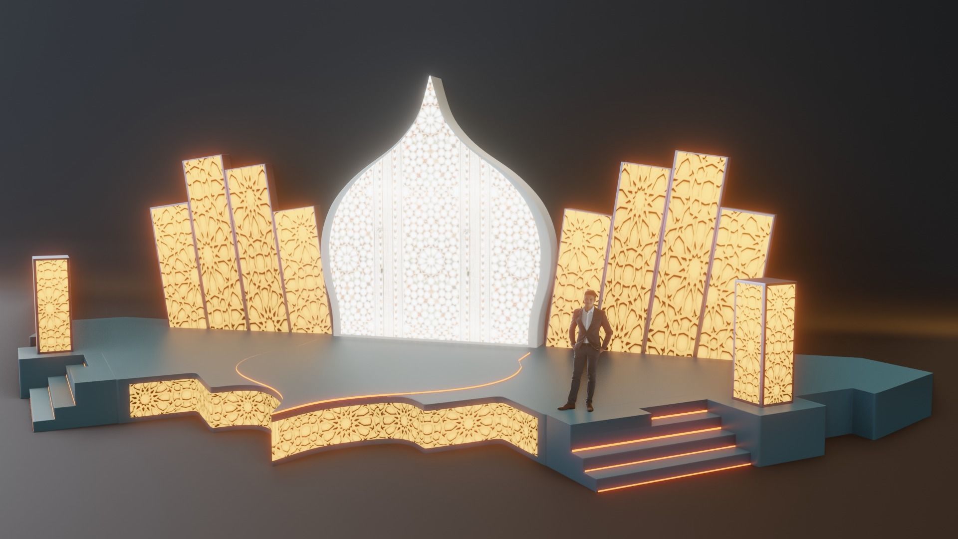 Islamic Event Stage with Lightening Low Poly Game Ready Low-poly 3D model_1
