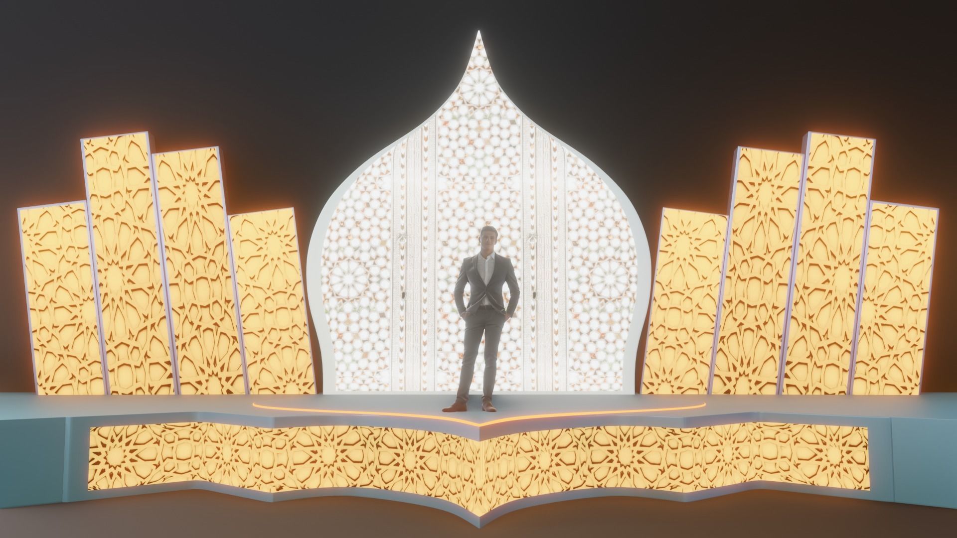 Islamic Event Stage with Lightening Low Poly Game Ready Low-poly 3D model_5