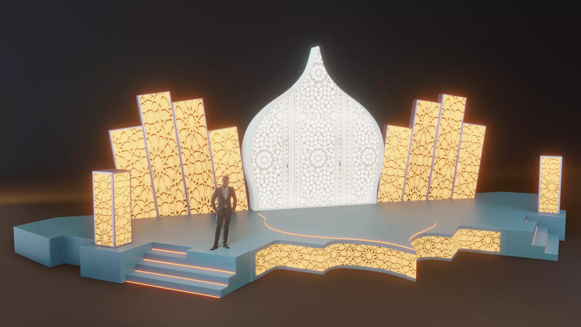 Islamic Event Stage with Lightening Low Poly Game Ready Low-poly 3D model_0