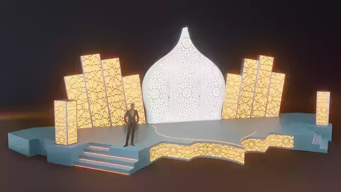 Islamic Event Stage with Lightening Low Poly Game Ready