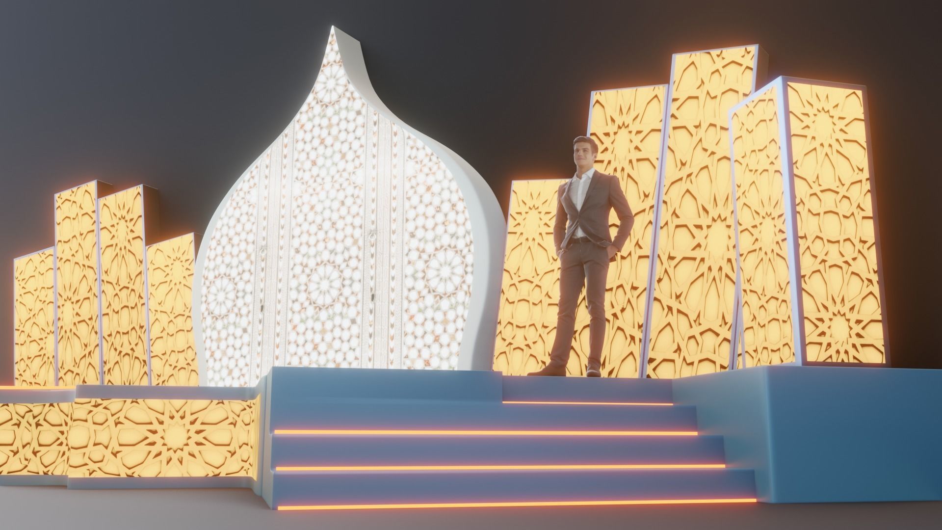 Islamic Event Stage with Lightening Low Poly Game Ready Low-poly 3D model_4