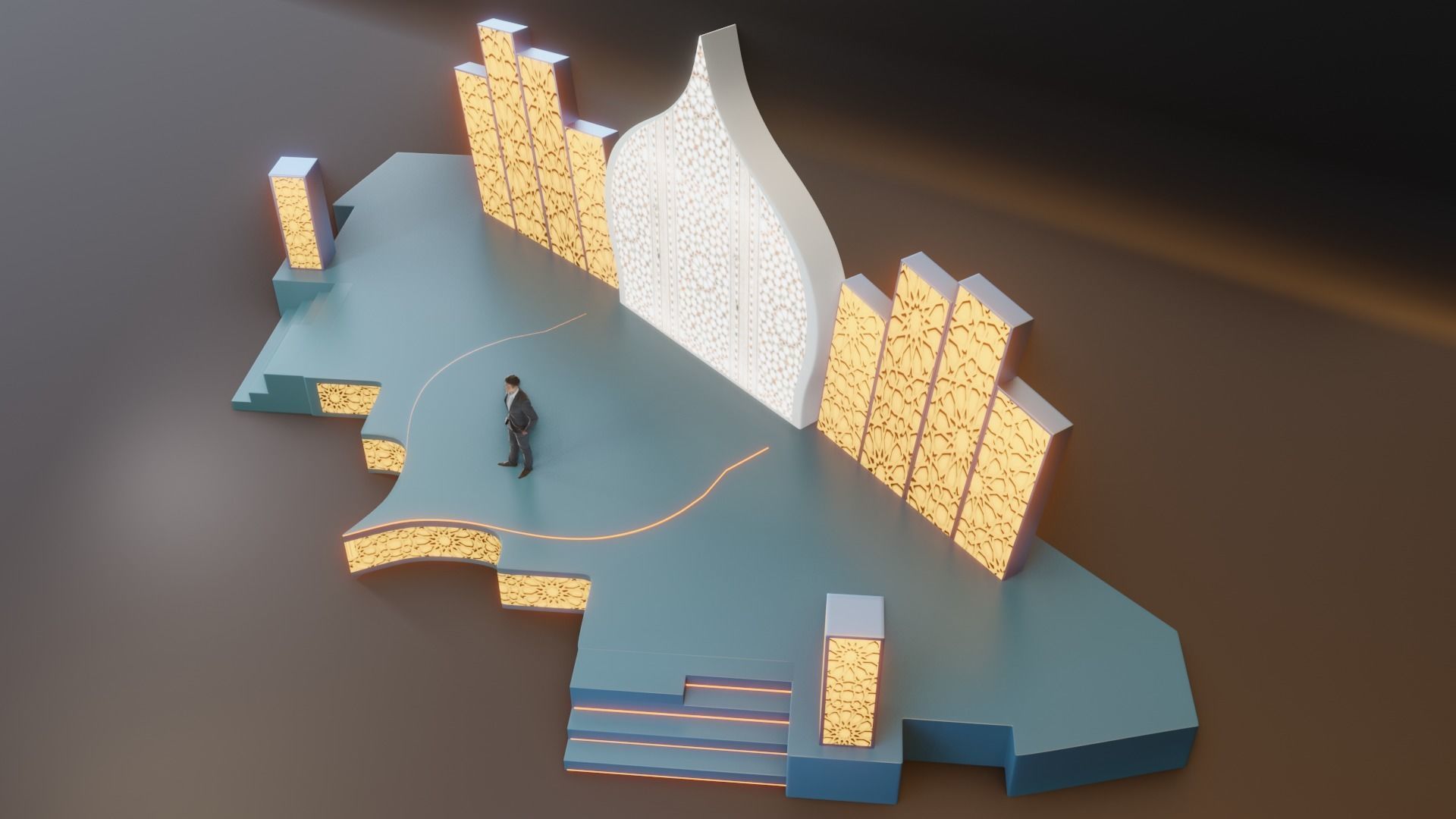 Islamic Event Stage with Lightening Low Poly Game Ready Low-poly 3D model_7