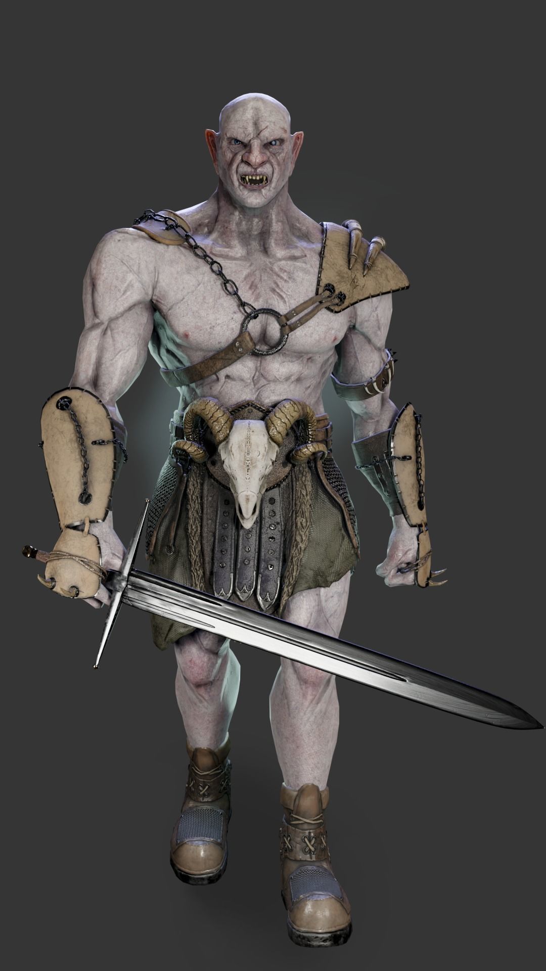 Ork Warrior-Low poly-Game ready-Rigged Low-poly 3D model_1