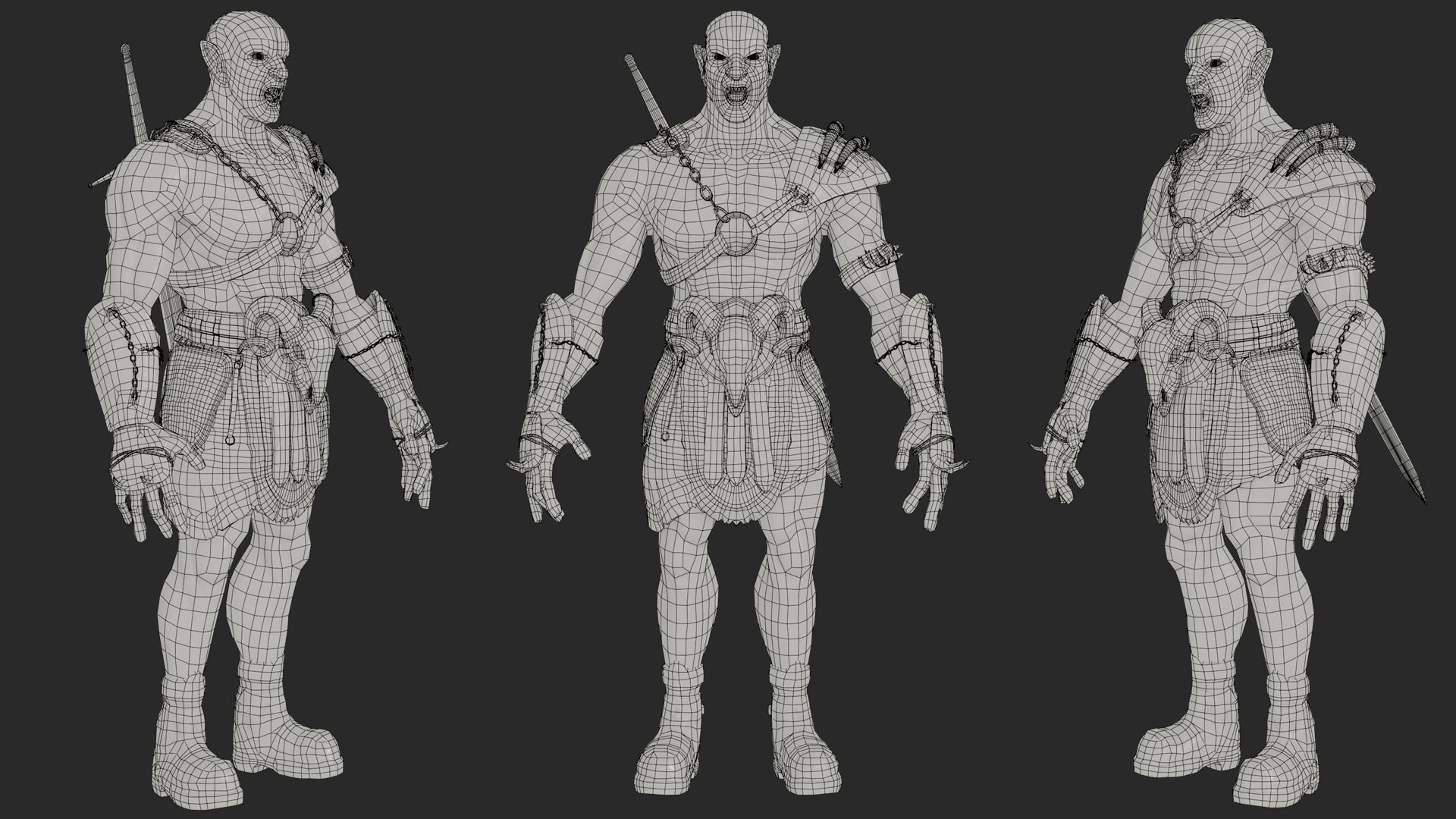 Ork Warrior-Low poly-Game ready-Rigged Low-poly 3D model_5