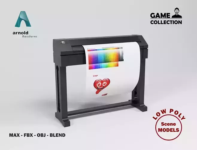 Plotter printer Low-poly 3D model Plotter printer Low-poly 3D model