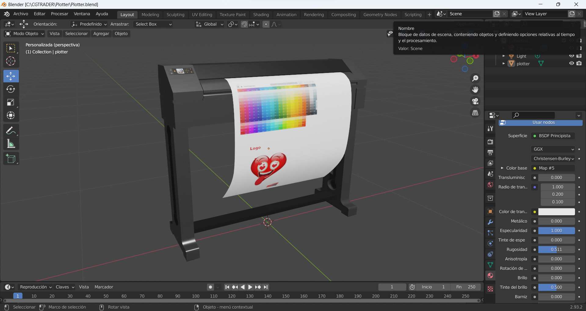 Plotter printer Low-poly 3D model_10