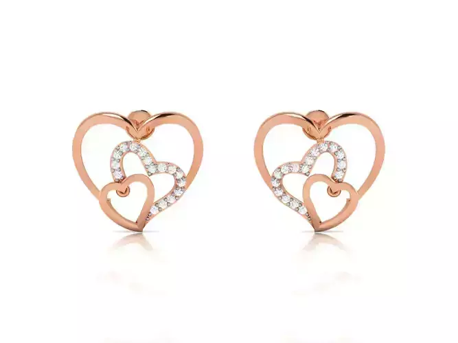Women Heart Studs earrings 3dm render detail