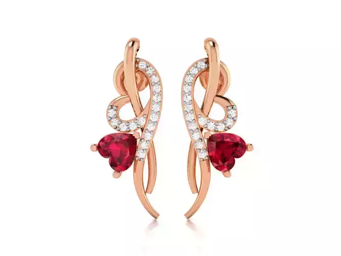 Women Heart Studs earrings 3dm render detail