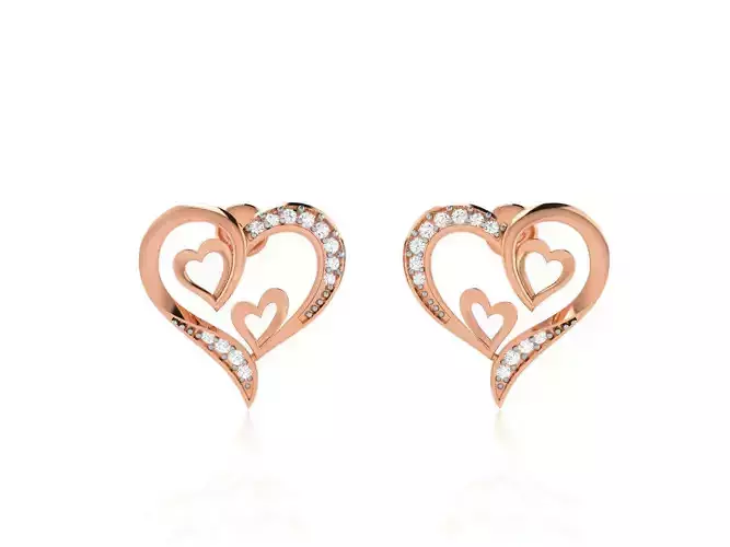 Women Heart Studs earrings 3dm render detail