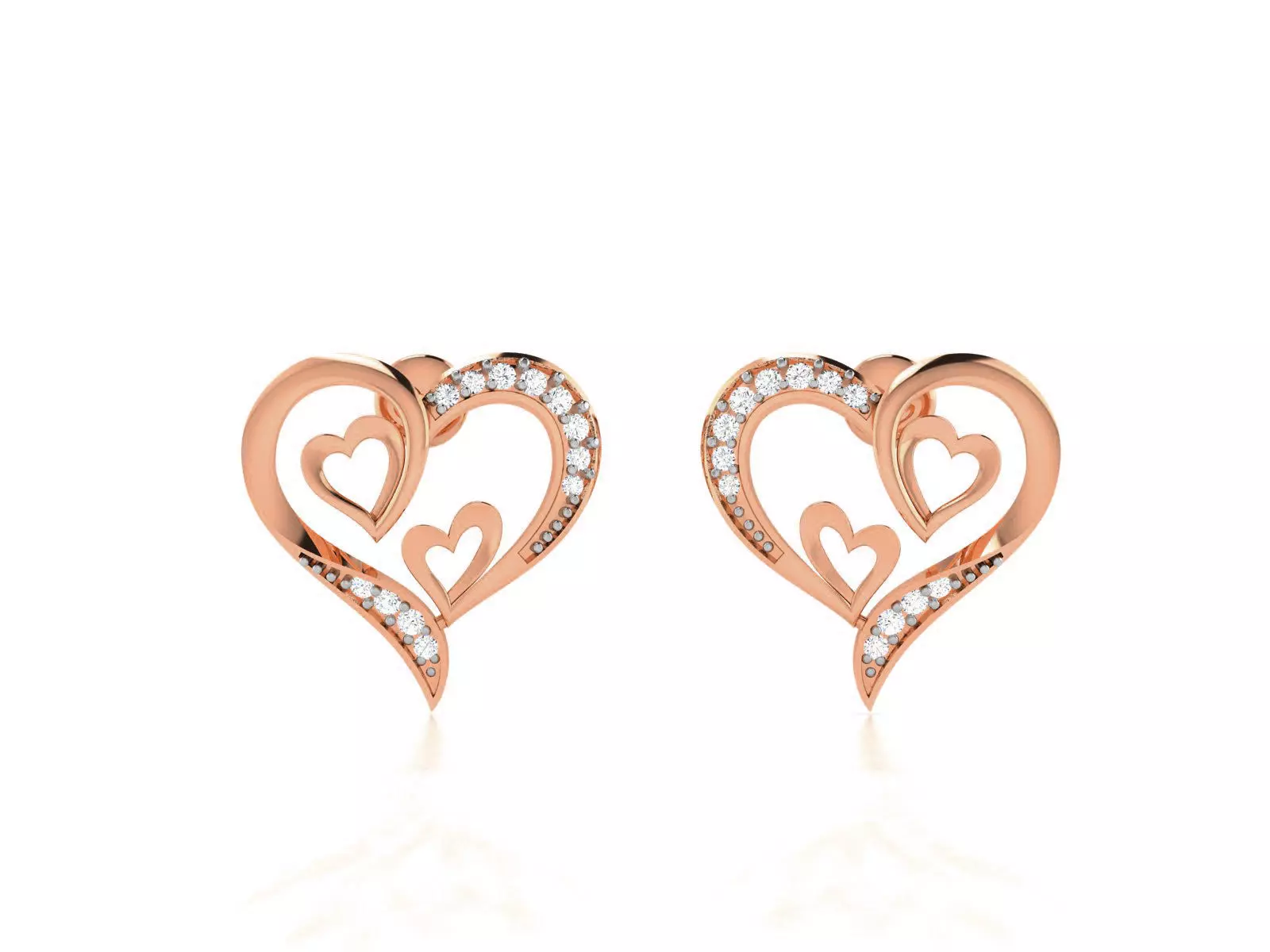 Women Heart Studs earrings 3dm render detail 3D print model_0