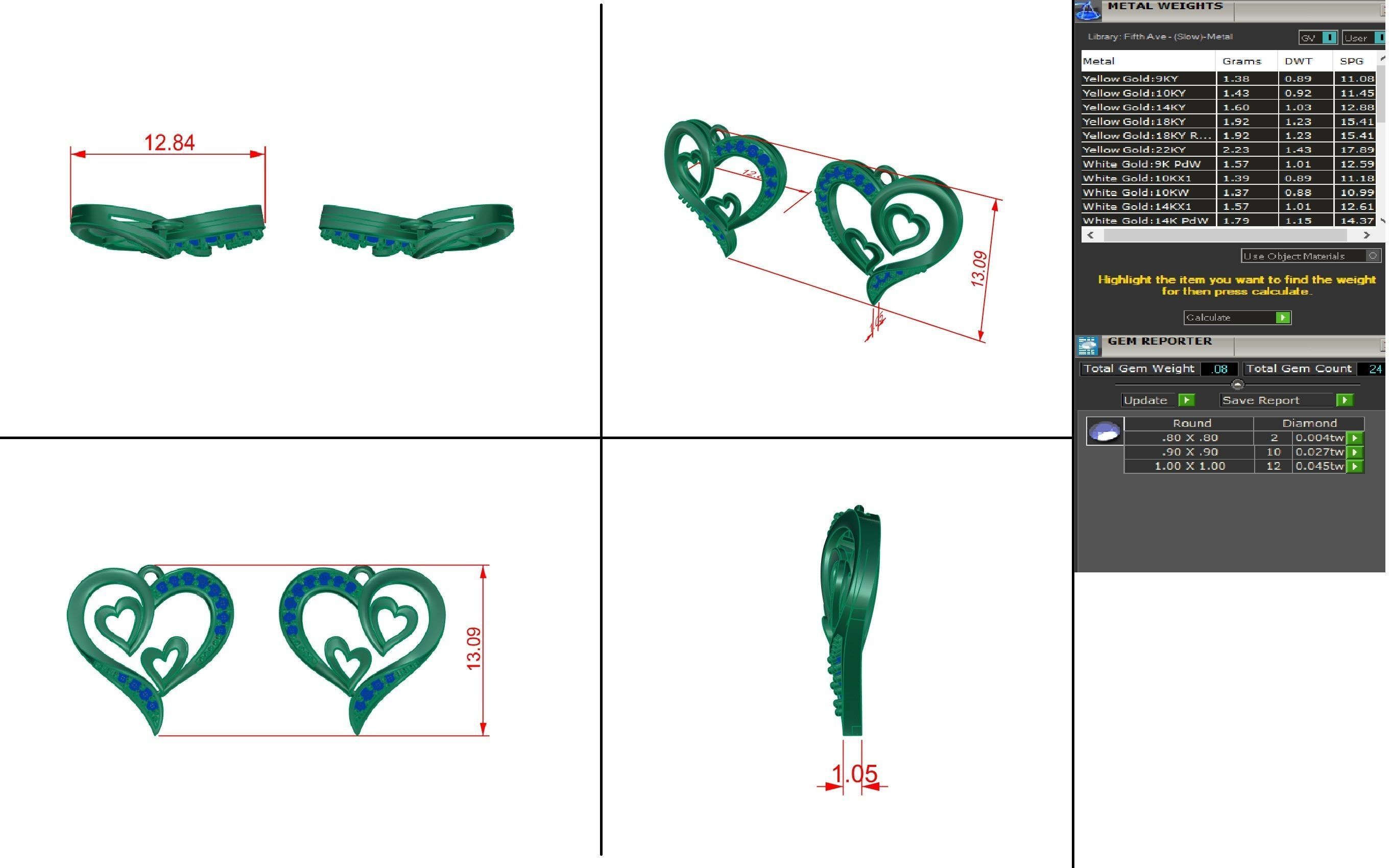 Women Heart Studs earrings 3dm render detail 3D print model_4