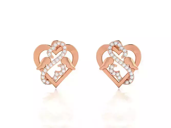 Women Heart Studs earrings 3dm render detail