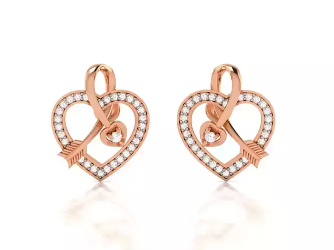 Women Heart Studs earrings 3dm render detail