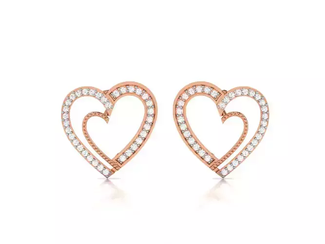 Women Heart Studs earrings 3dm render detail
