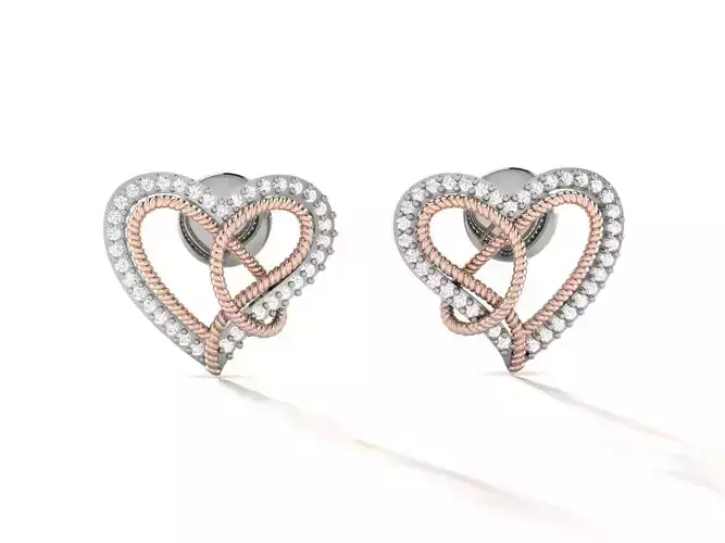 Women Heart Studs earrings 3dm render detail