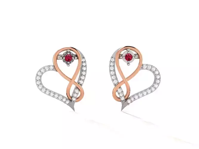 Women Heart Studs earrings 3dm render detail