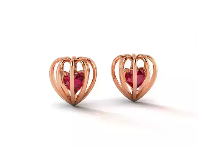 Women Heart Studs earrings 3dm render detail