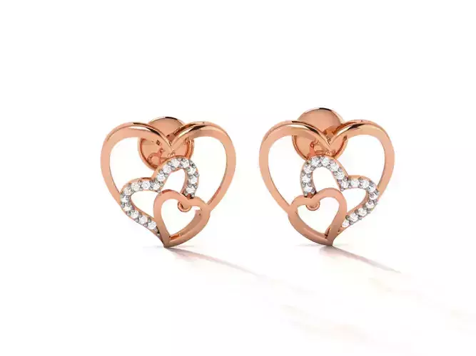 Women Heart Studs earrings 3dm render detail