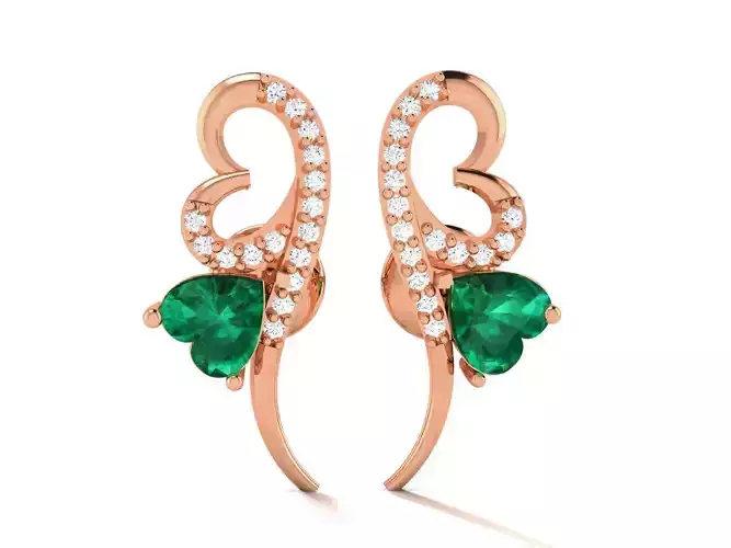 Women Heart Studs earrings 3dm render detail