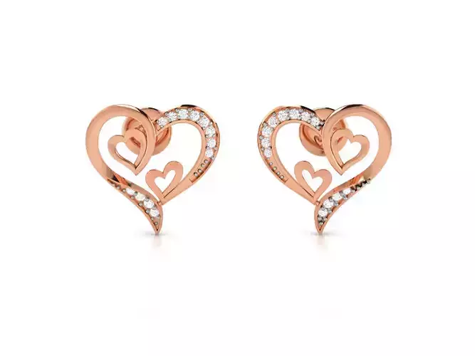 Women Heart Studs earrings 3dm render detail
