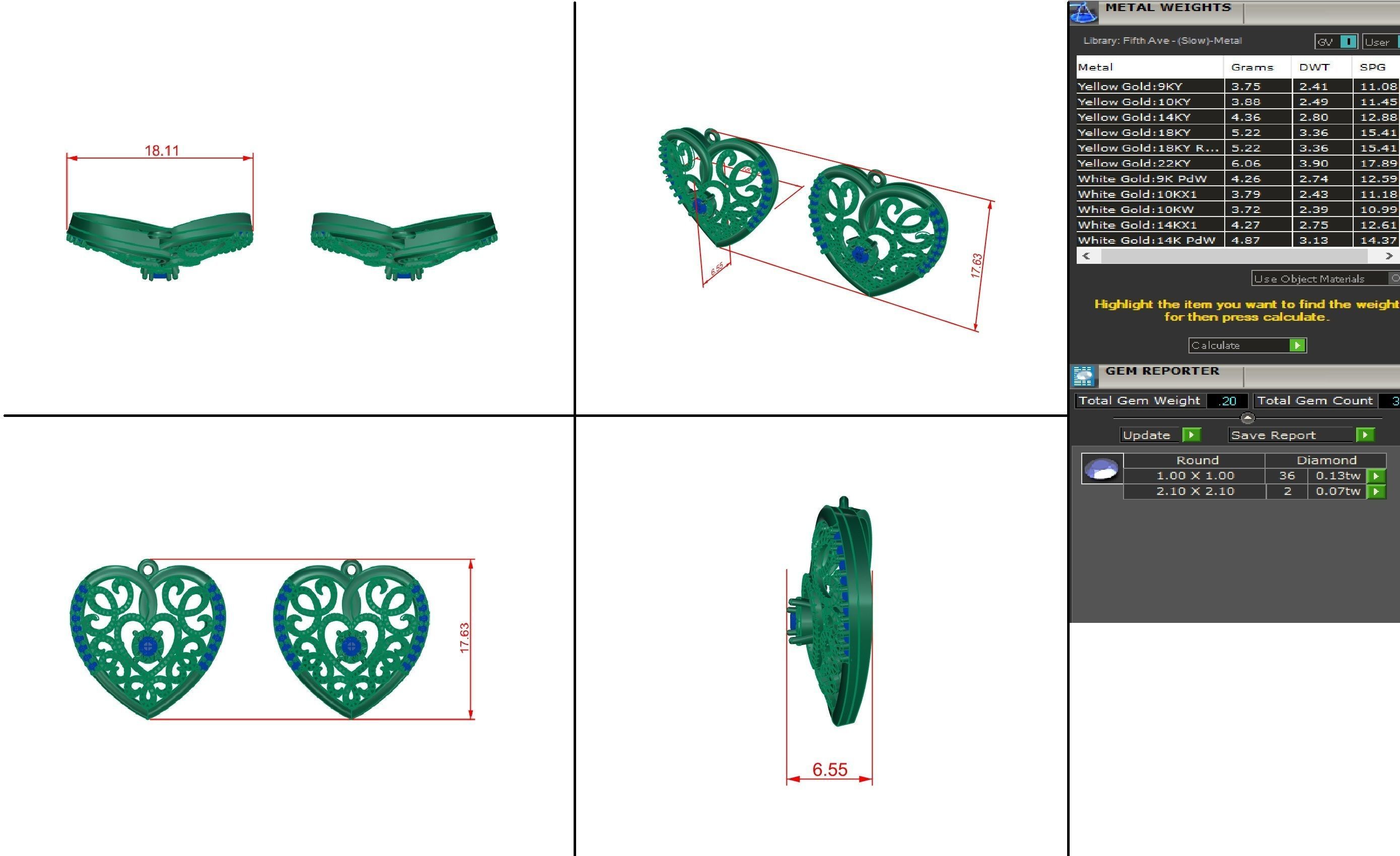 Women Heart Studs earrings 3dm render detail 3D print model_4