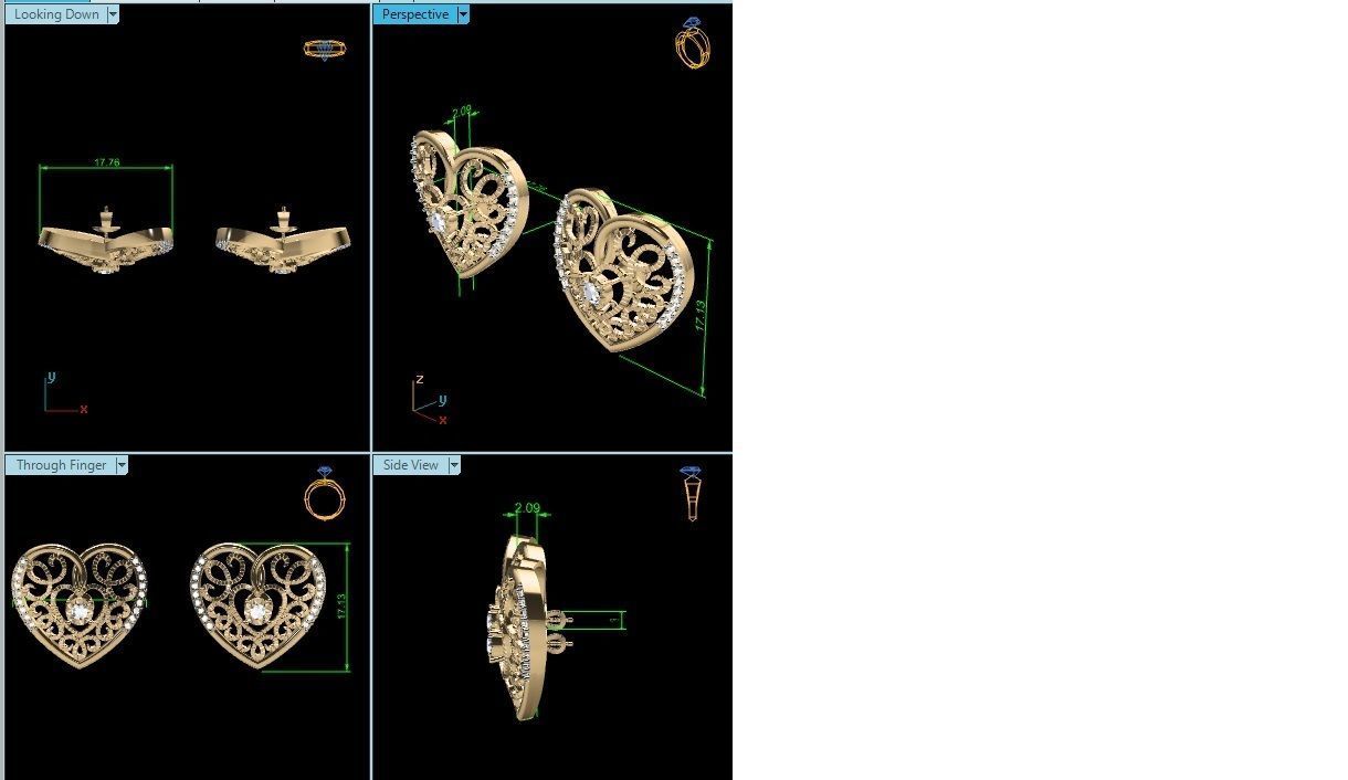 Women Heart Studs earrings 3dm render detail 3D print model_2